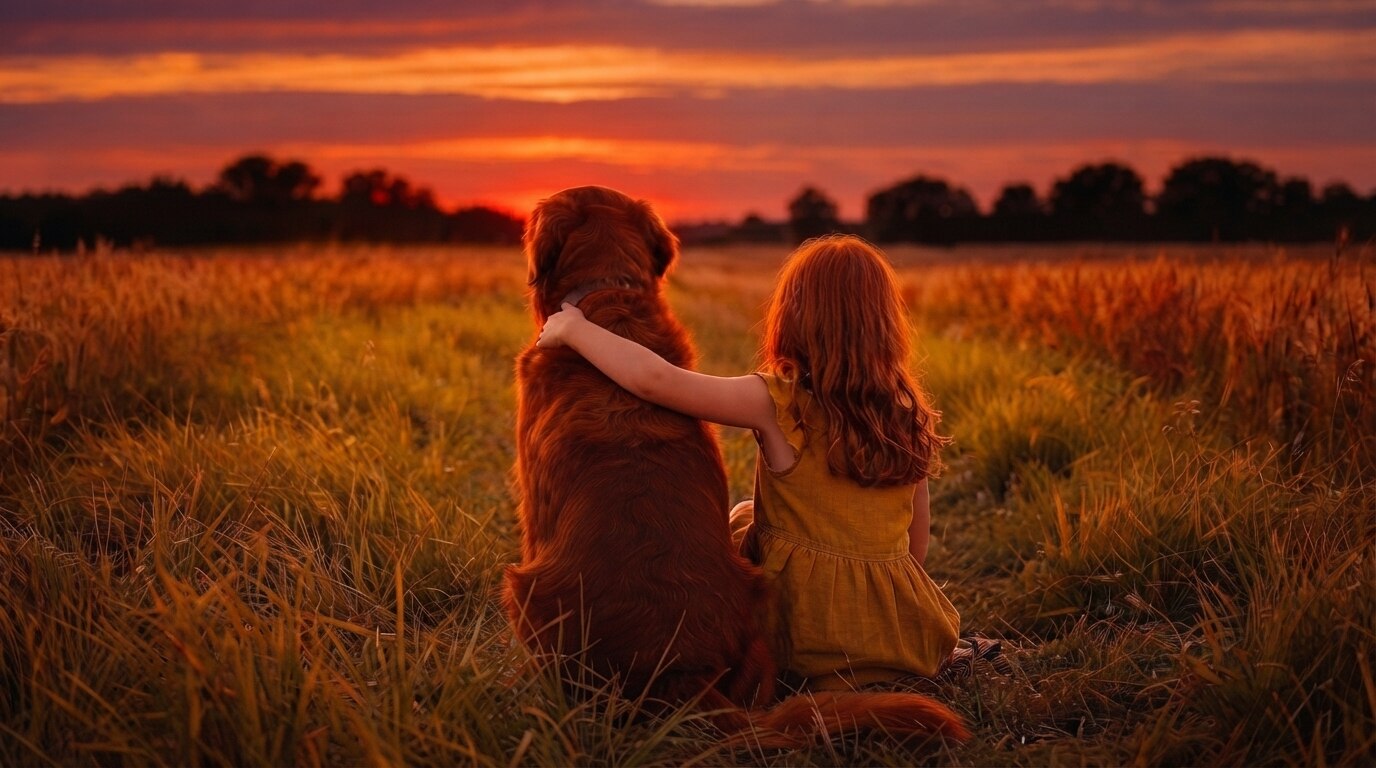 Terry and golden retriever in Stacy, Minnesota field